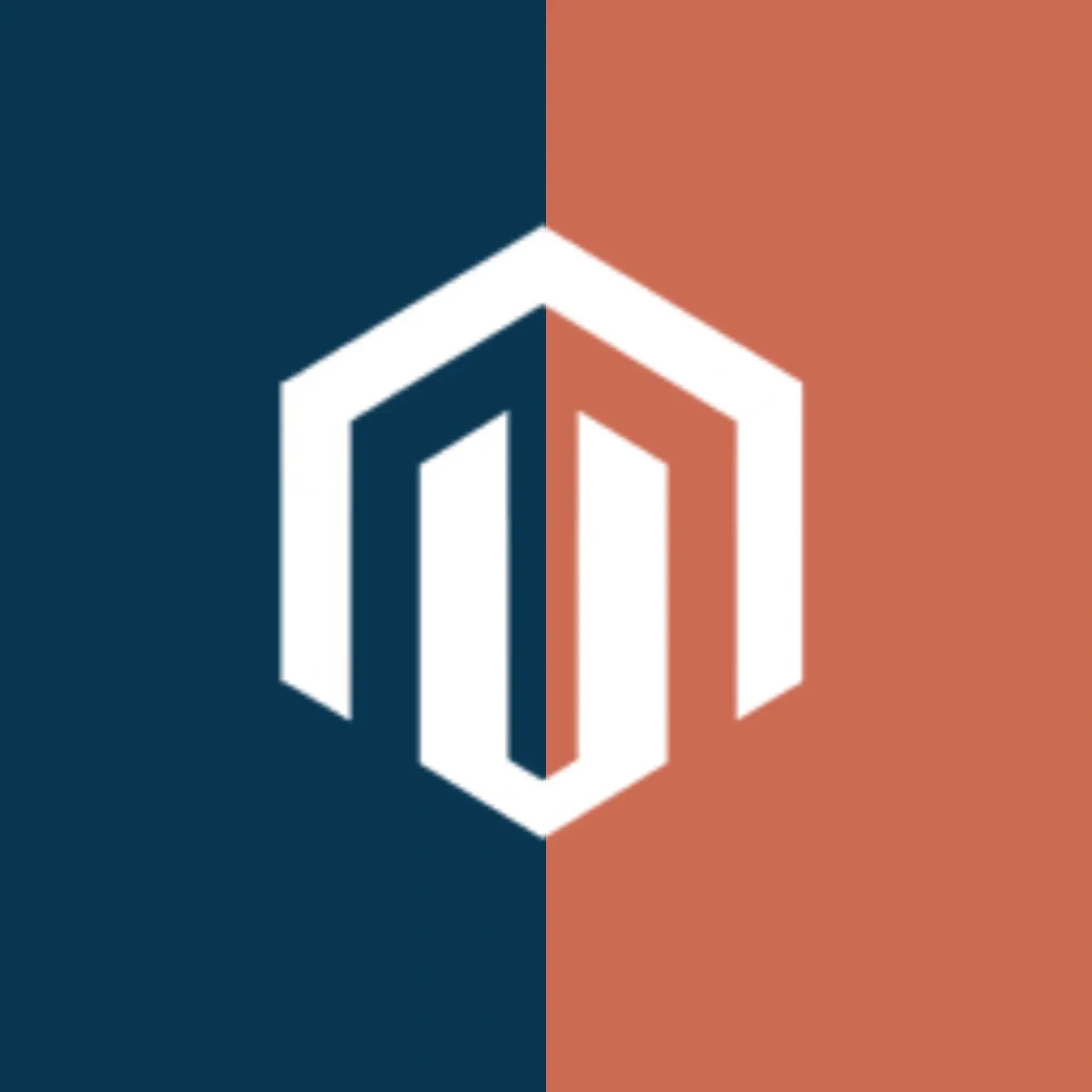 half blue half orange background with Magento logo