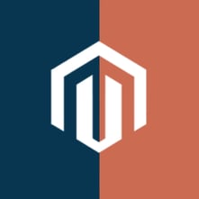half blue half orange background with Magento logo