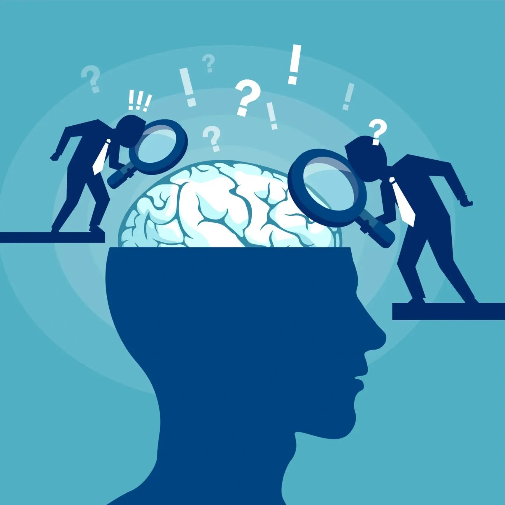 People magnifying glass human brain