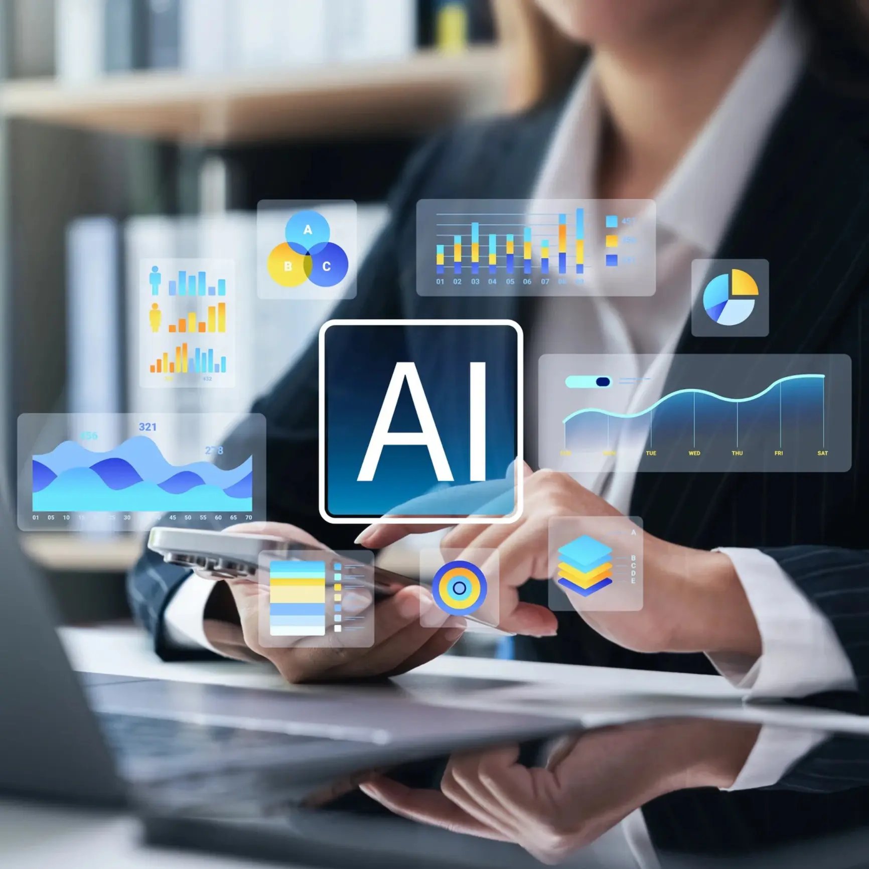Woman using AI tools to improve eCommerce business practices