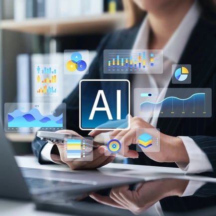 Woman using AI tools to improve eCommerce business practices