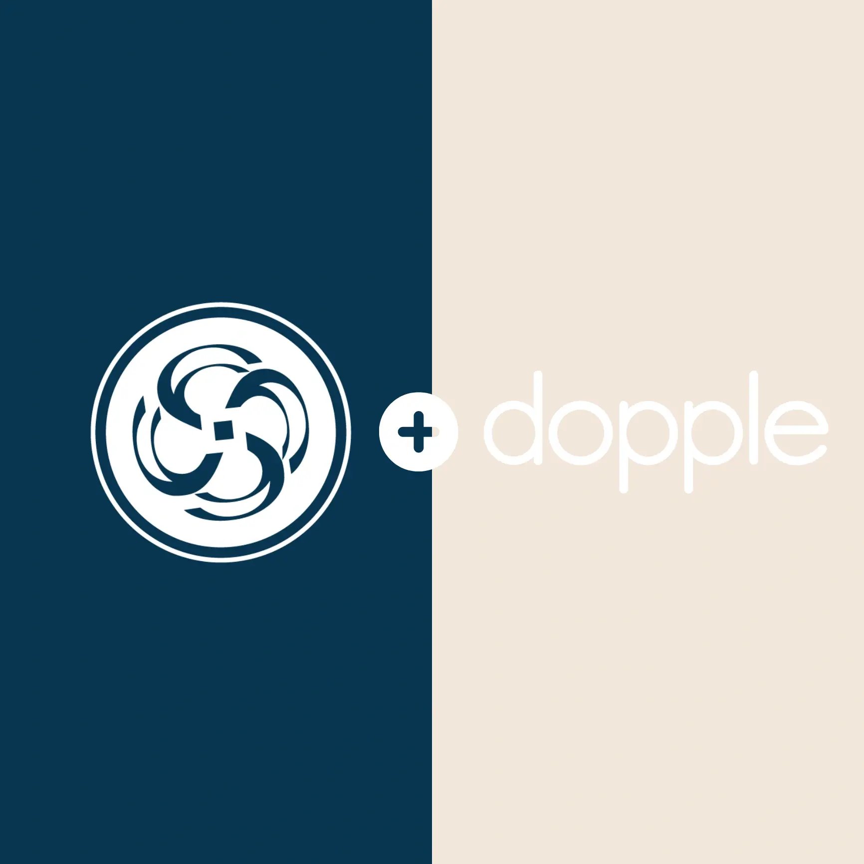 blue and tan background featuring white smart solutions and dopple logos