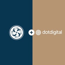 Half navy half brown background featuring white Smart Solutions + Dotdigital logos