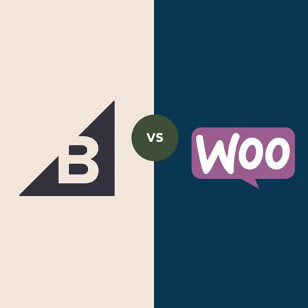 BigCommerce vs WooCommerce logos side-by-side for eCommerce platform comparison.