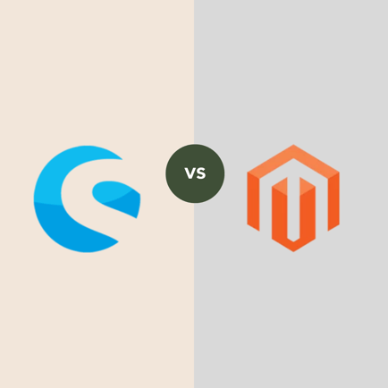 Magento vs Shopware logos side-by-side for eCommerce platform comparison.