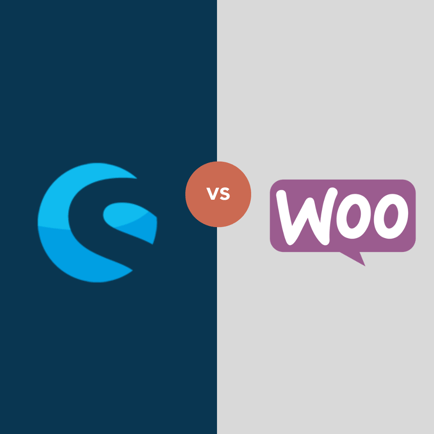 Shopware vs WooCommerce logos side-by-side for eCommerce platform comparison.