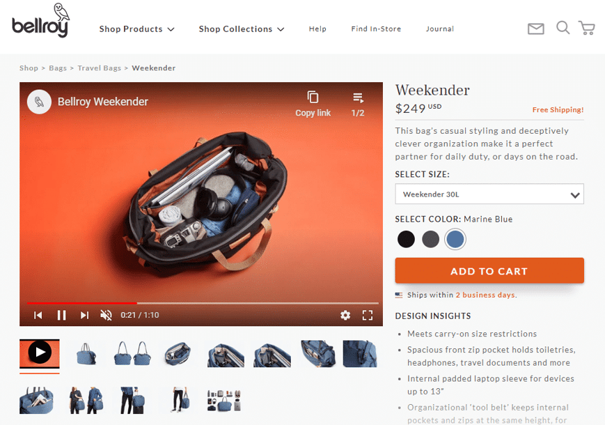 Bellroy does well with product video