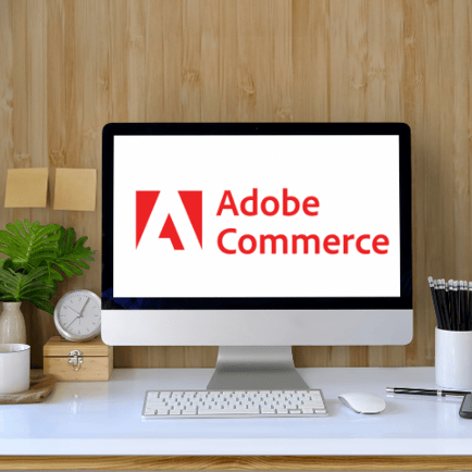 Computer screen featuring adobe commerce platform
