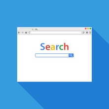 blue screen with search window and search bar